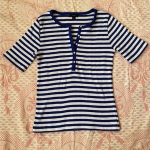 J.Crew Striped Henley Top - Blue and White